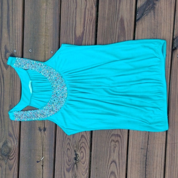 Queen Esther Turquoise Tank Top with Beaded Neckline Size Small - Picture 1 of 7